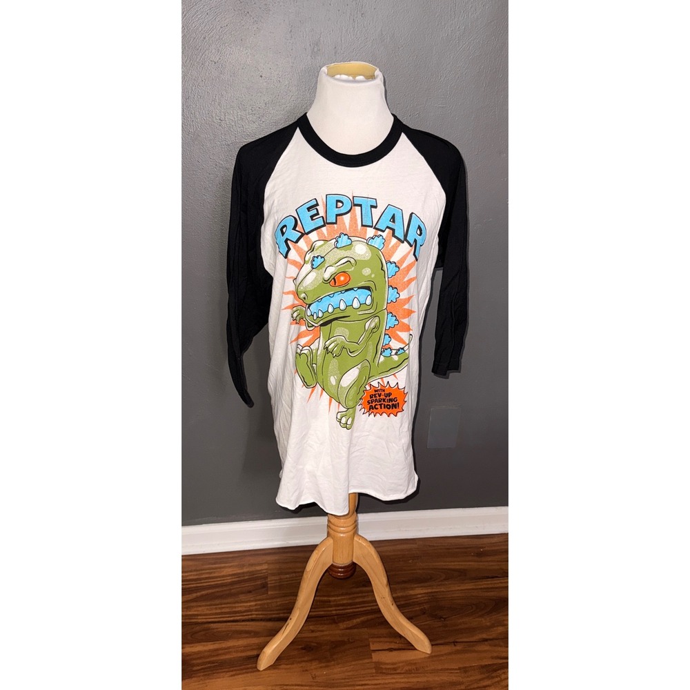 Rugrats Reptar Baseball‎ Graphic Tee White Black 3/4 Sleeve Unisex Med A19